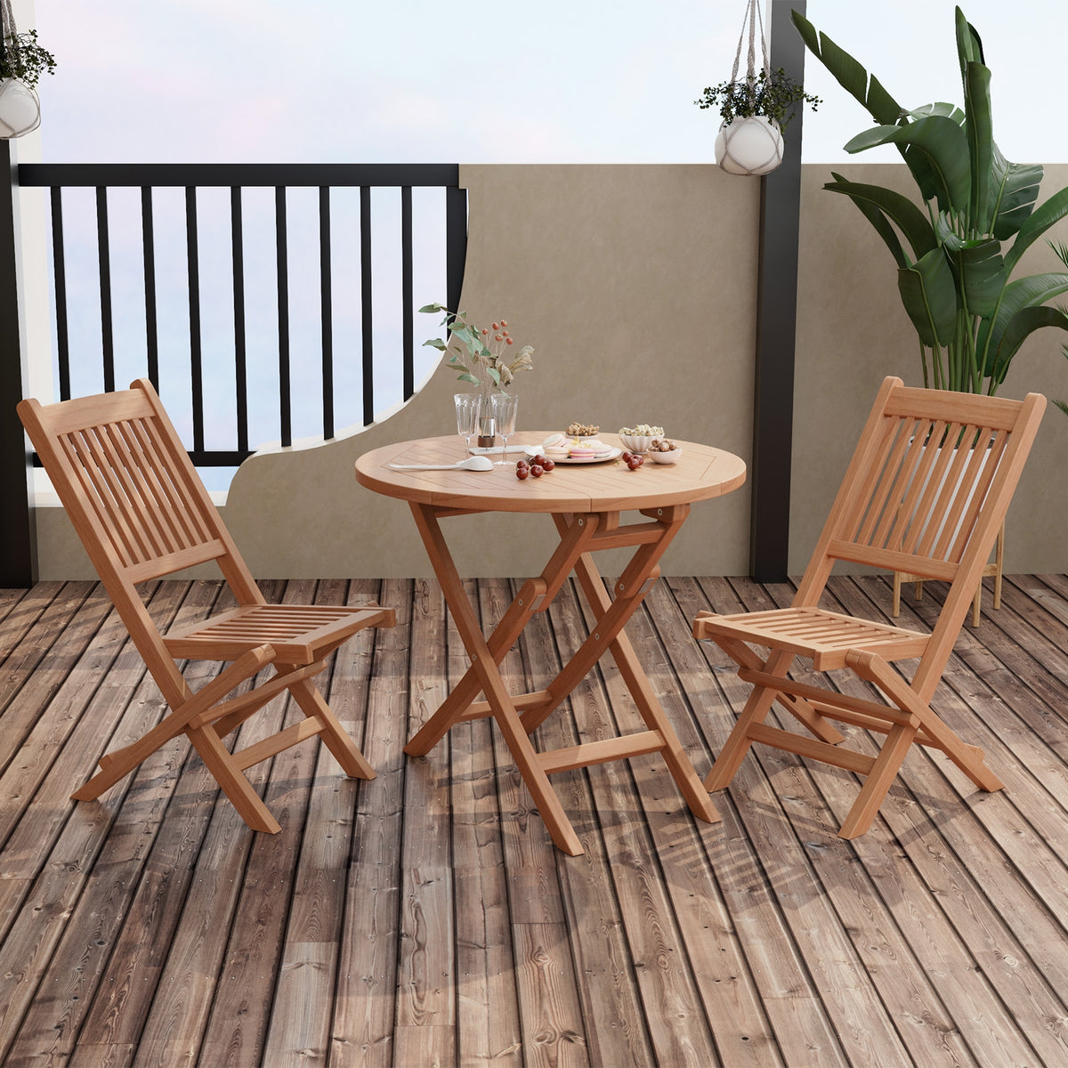 Outdoor Bistro Set, Slatted Seat And Tabletop Patio Dining Sets at Gallery Canada