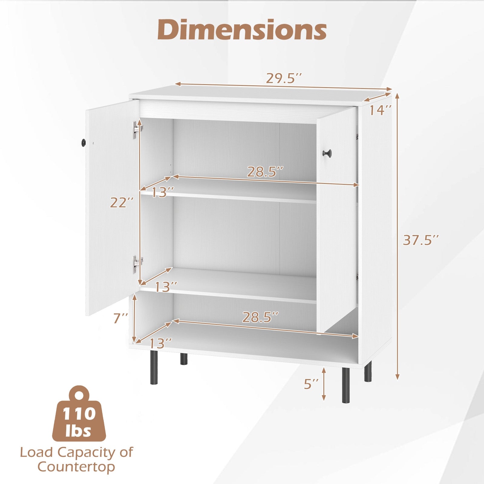 2-Door Sideboard Buffet Cabinet, Adjustable Shelf, White Sideboards Cabinets & Buffets at Gallery Canada