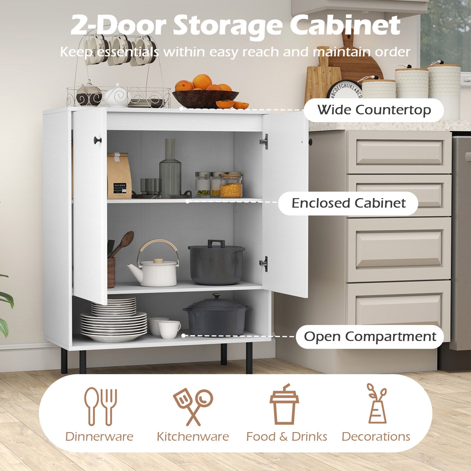 2-Door Sideboard Buffet Cabinet, Adjustable Shelf, White Sideboards Cabinets & Buffets at Gallery Canada
