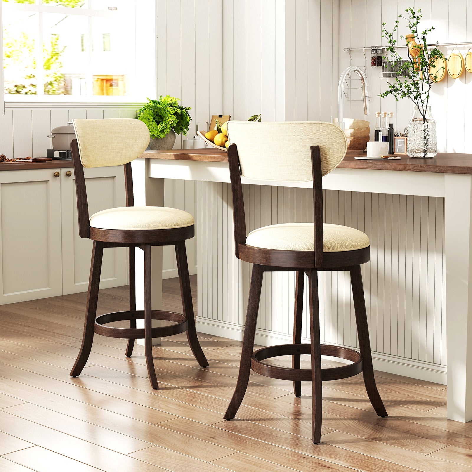 25.5 Inch Counter Height Chairs, Set of 2, Padded Seat and Backrest, Brown Bar Stools at Gallery Canada