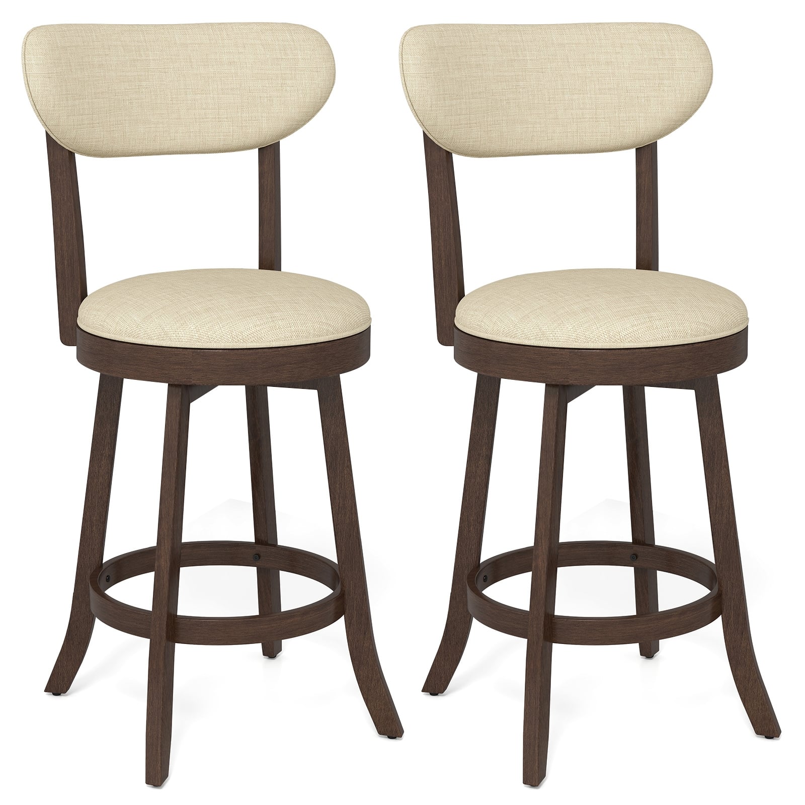 25.5 Inch Counter Height Chairs, Set of 2, Padded Seat and Backrest, Brown Bar Stools at Gallery Canada