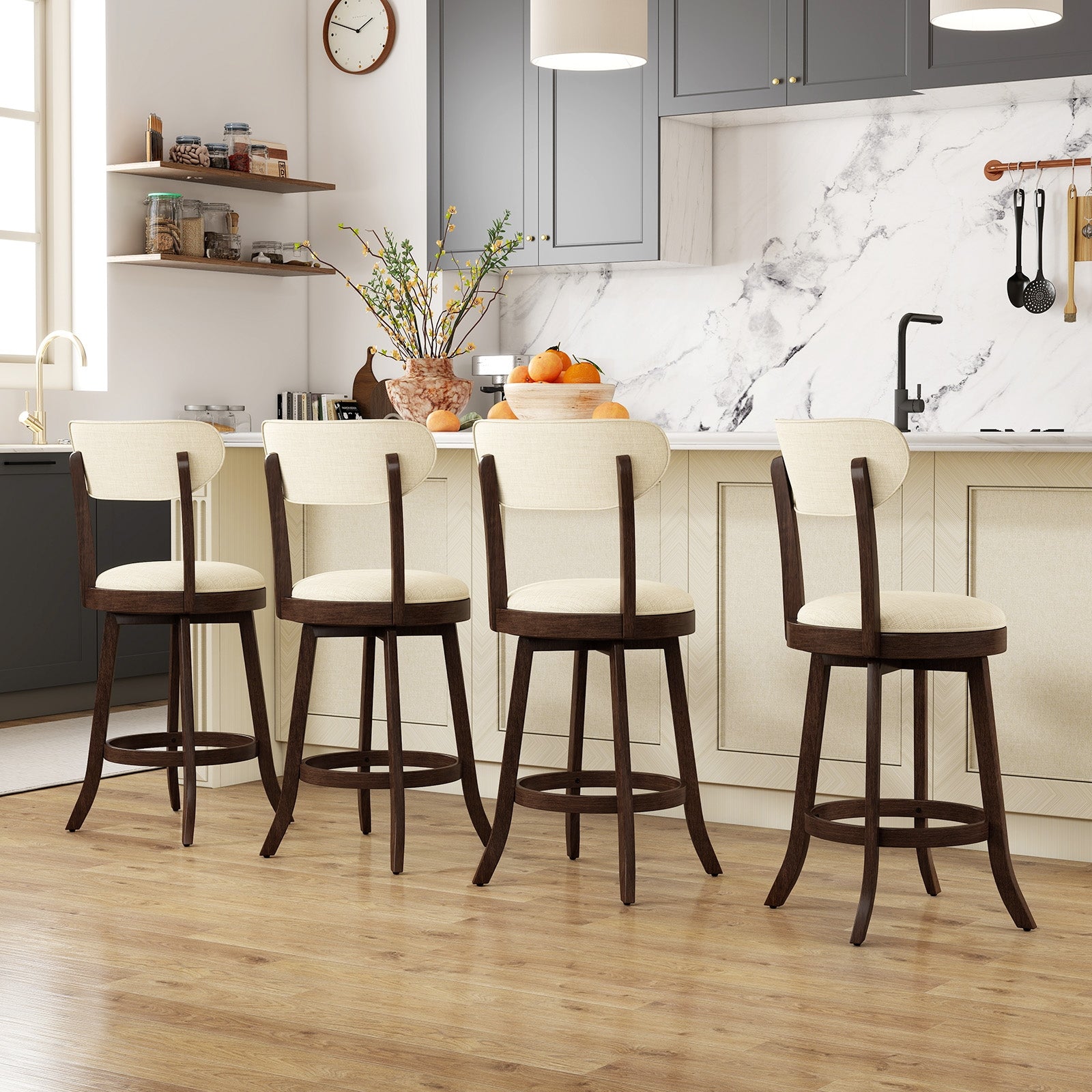 25.5 Inch Counter Height Chairs, Set of 2, Padded Seat and Backrest, Brown Bar Stools at Gallery Canada