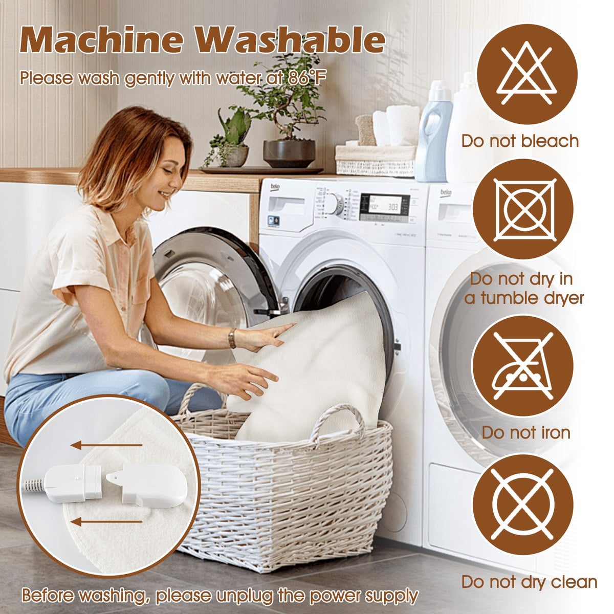 Electric Bed Warmer, Full Size, Dual Controller, 9 Heat Settings, White Bedding at Gallery Canada