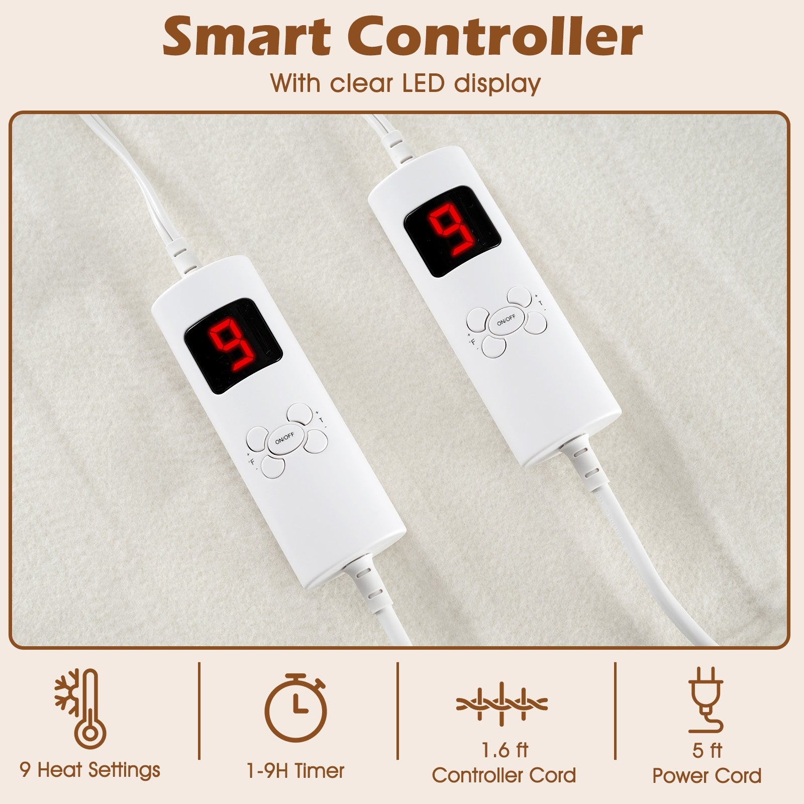 Electric Bed Warmer, Full Size, Dual Controller, 9 Heat Settings, White Bedding at Gallery Canada
