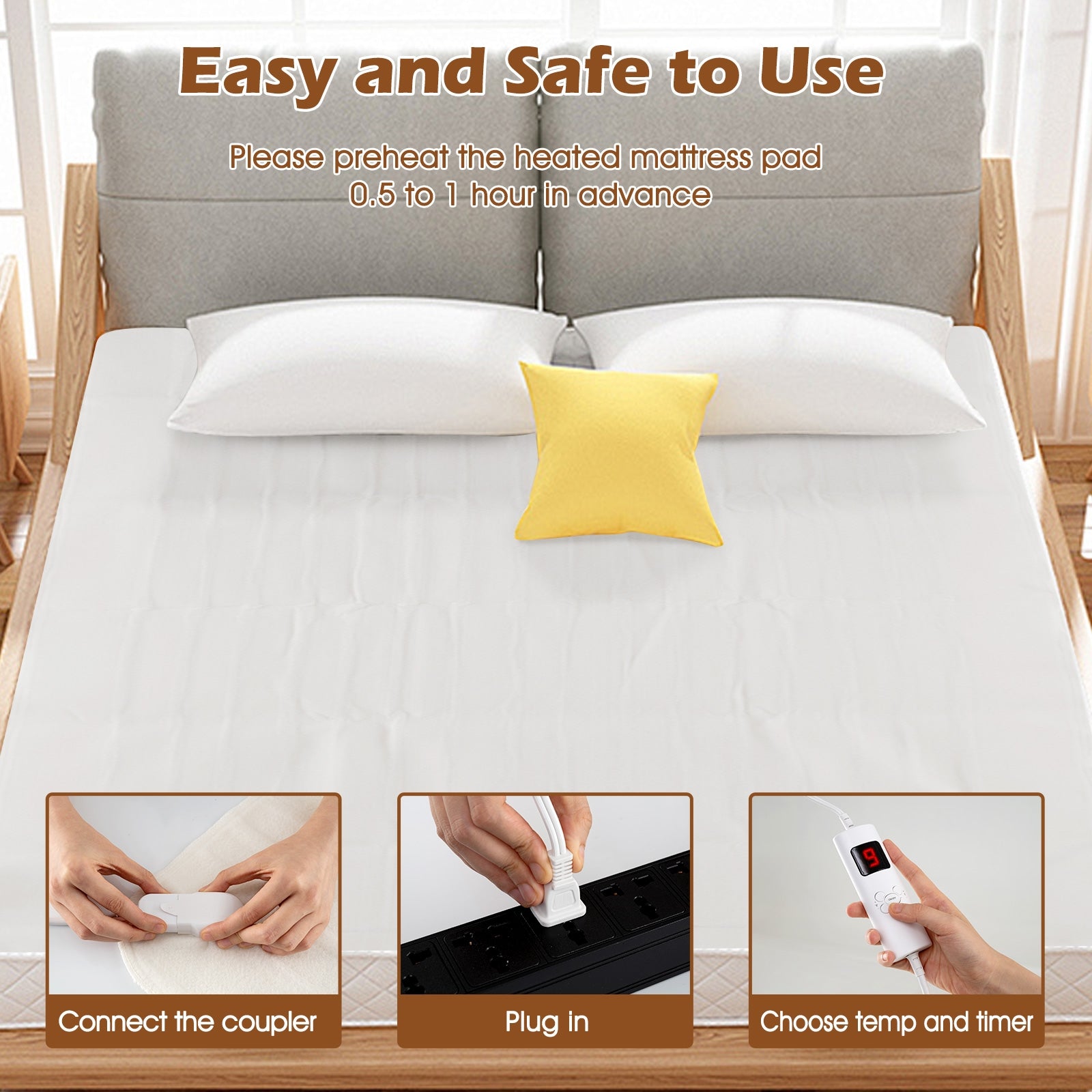 Electric Bed Warmer, Dual Controller, 9 Heat Settings, Queen Size, White Bedding at Gallery Canada