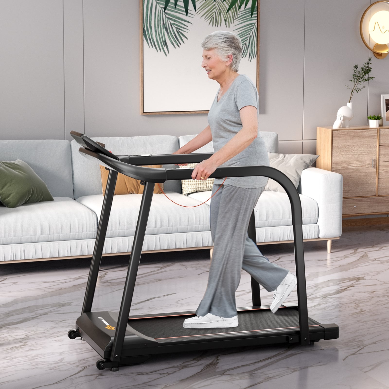2.5 HP Walking Treadmill, Long Handrails For Seniors, Black Treadmills at Gallery Canada