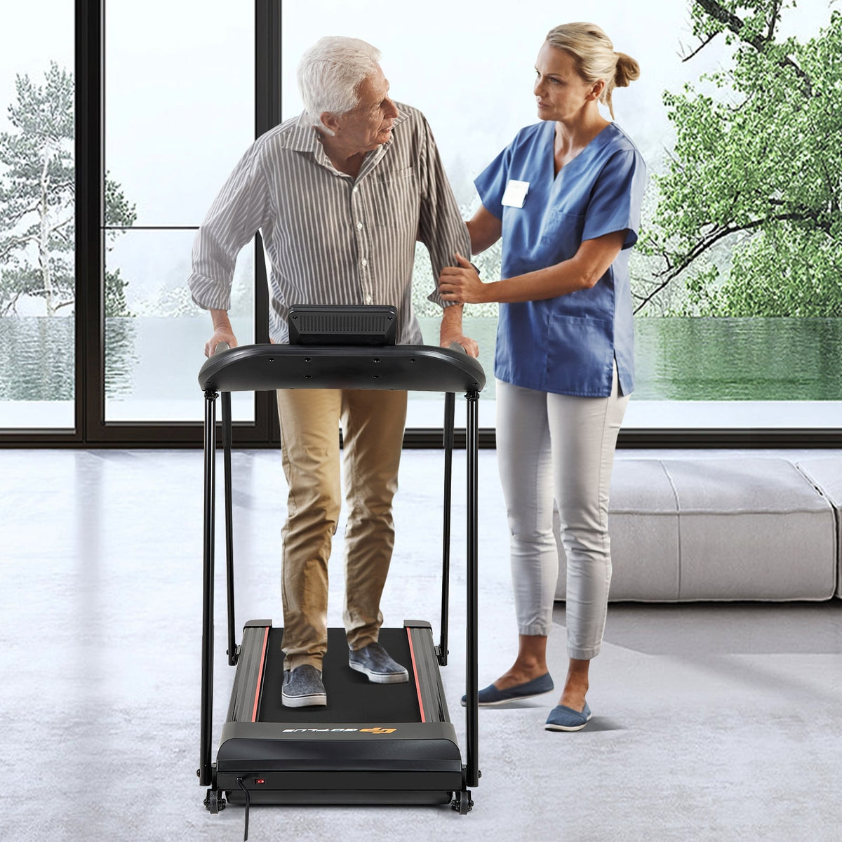 2.5 HP Walking Treadmill, Long Handrails For Seniors, Black Treadmills at Gallery Canada