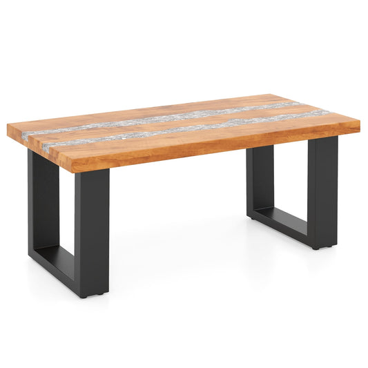 Teak Wood Patio Table, River Epoxy Tabletop, Natural Coffee Tables Natural at Gallery Canada