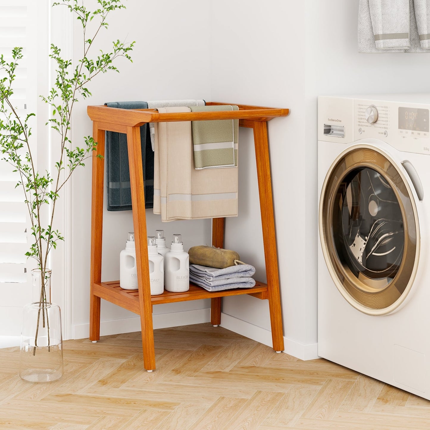 Freestanding Towel Rack With Storage Shelf, Natural Towel Racks at Gallery Canada