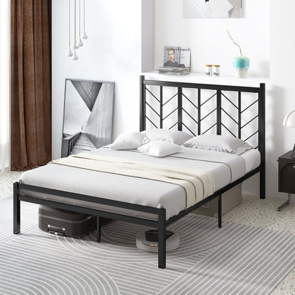 Full Size Platform Bed With Headboard, Metal Frame, Black Simple Bed Frame at Gallery Canada