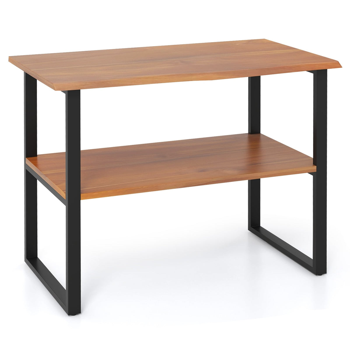 2-Tier Teak Wood End Table, Living Room Side Table Nightstands at Gallery Canada