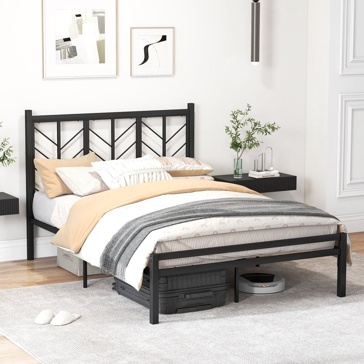 Full Size Platform Bed With Headboard, Metal Frame, Black Simple Bed Frame at Gallery Canada