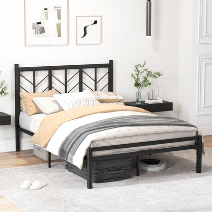 Full Size Platform Bed With Headboard, Metal Frame, Black Simple Bed Frame at Gallery Canada