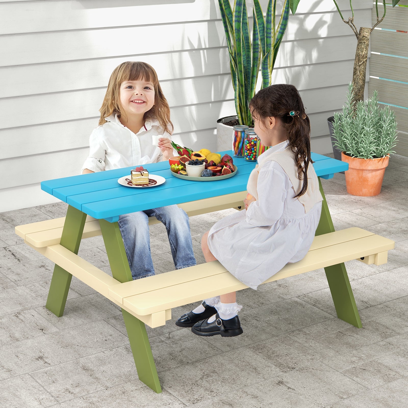 Kids Wooden Picnic Table Set With Built-In Benches Kids Table & Chair Sets at Gallery Canada