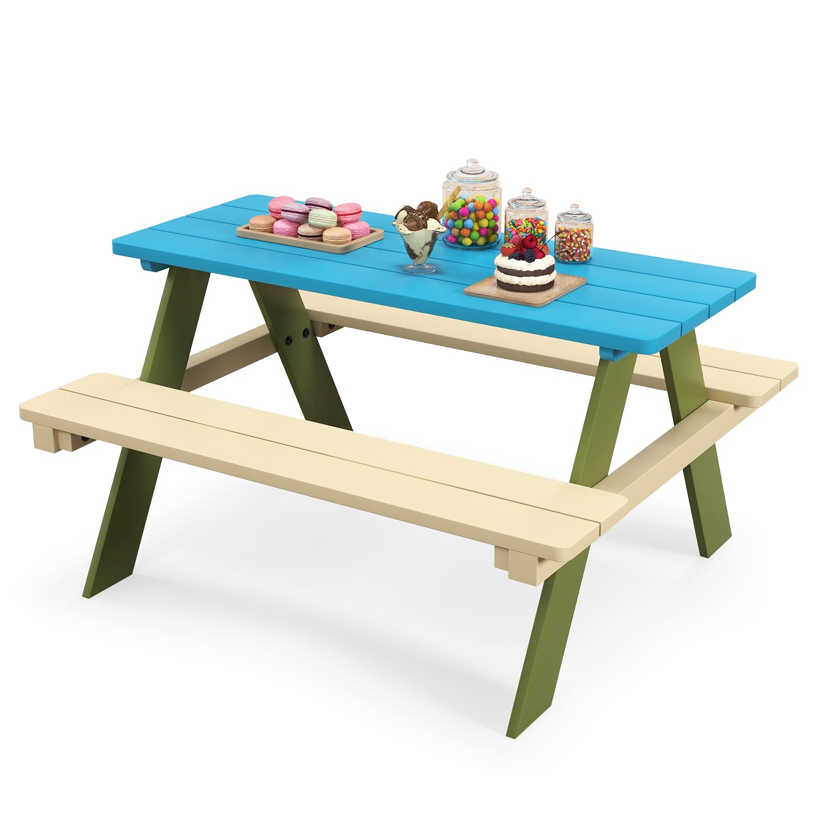 Kids Wooden Picnic Table Set With Built-In Benches Kids Table & Chair Sets at Gallery Canada