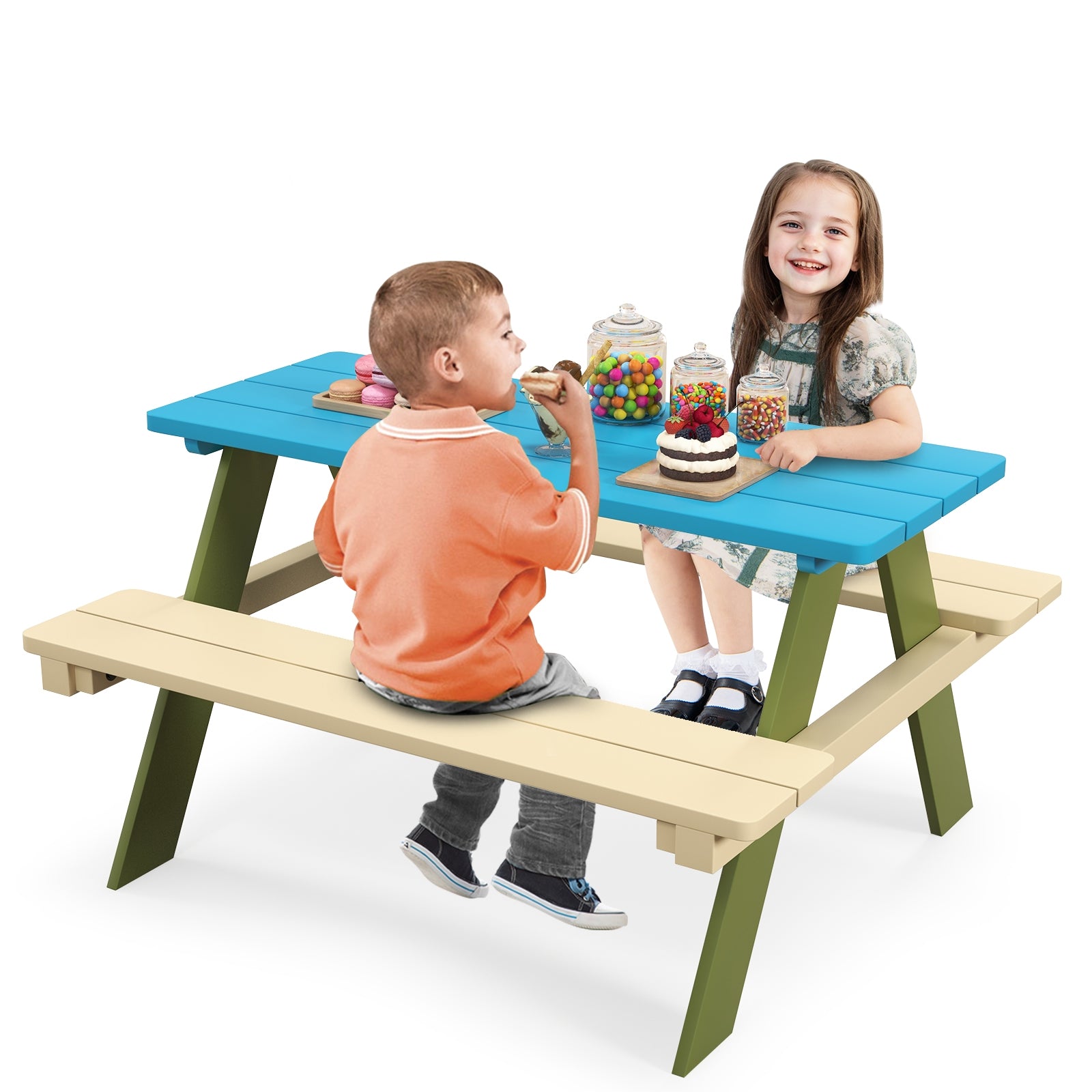 Kids Wooden Picnic Table Set With Built-In Benches Kids Table & Chair Sets at Gallery Canada