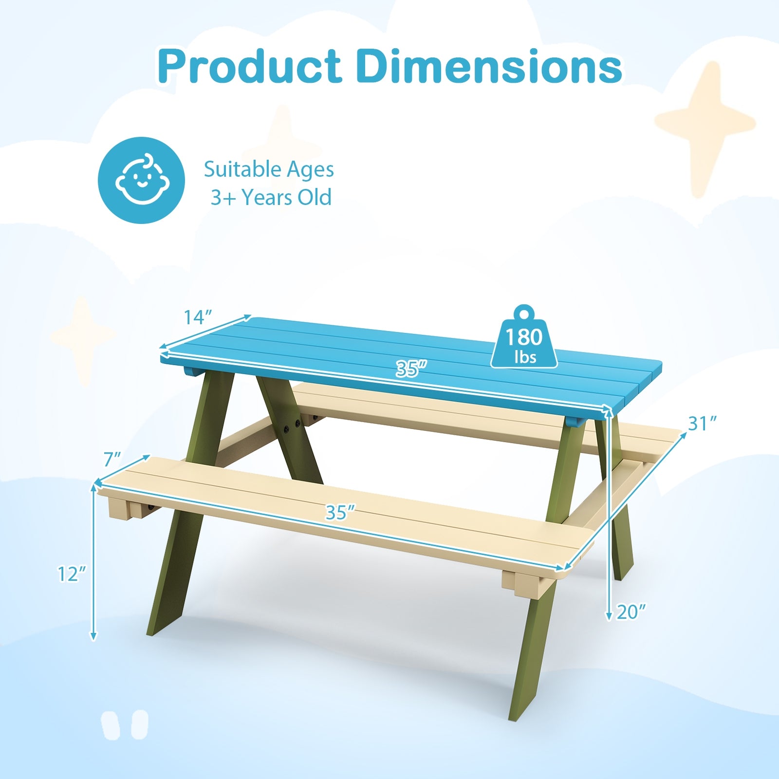 Kids Wooden Picnic Table Set With Built-In Benches Kids Table & Chair Sets at Gallery Canada