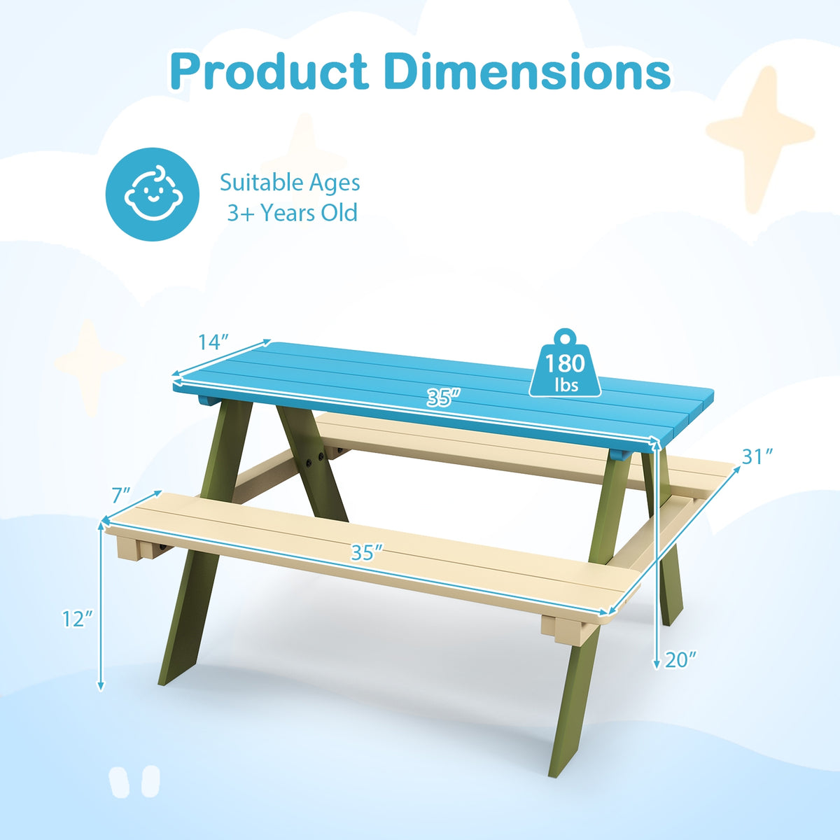 Kids Wooden Picnic Table Set With Built-In Benches Kids Table & Chair Sets at Gallery Canada