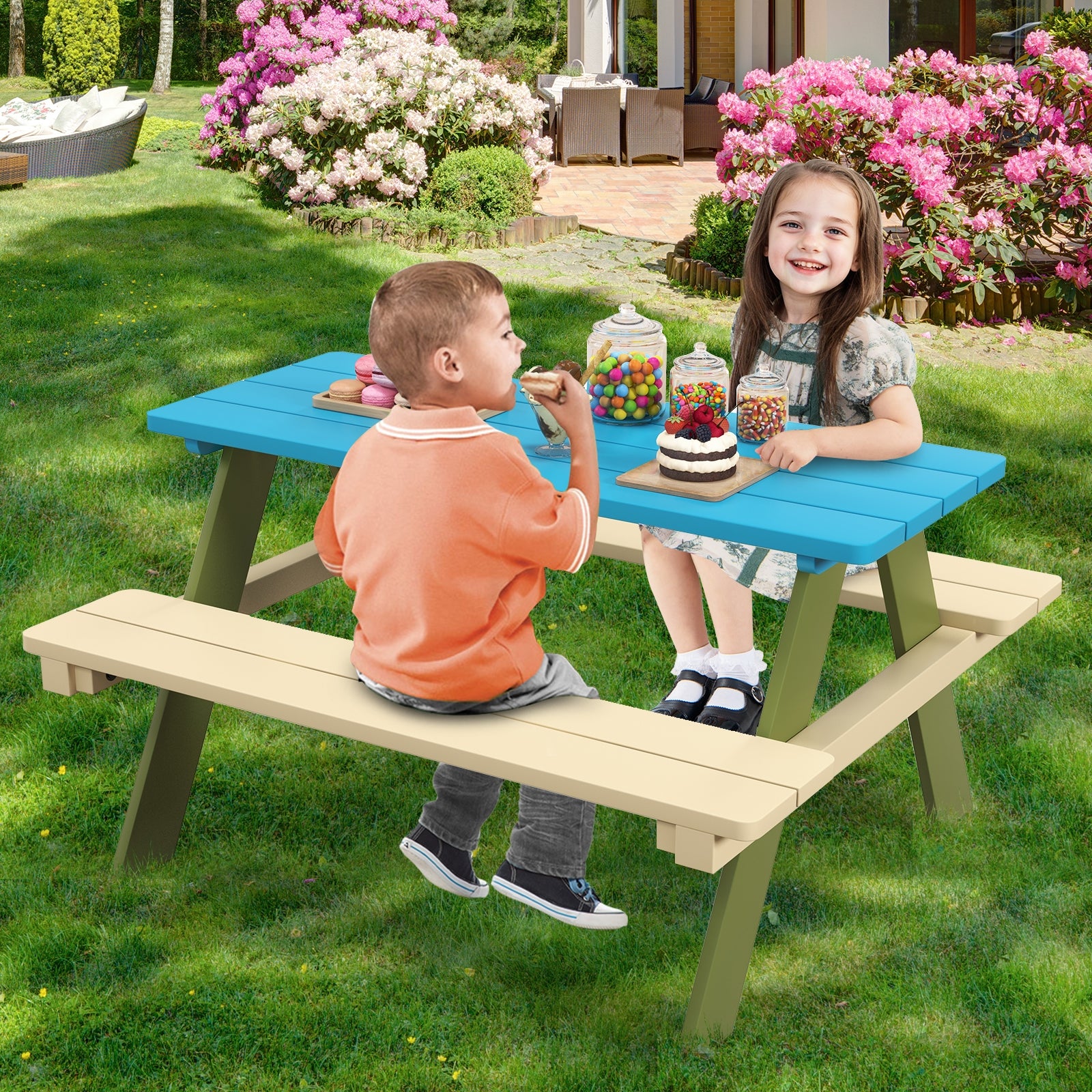 Kids Wooden Picnic Table Set With Built-In Benches Kids Table & Chair Sets at Gallery Canada