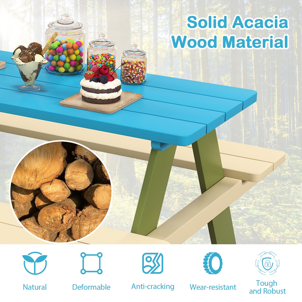 Kids Wooden Picnic Table Set With Built-In Benches Kids Table & Chair Sets at Gallery Canada