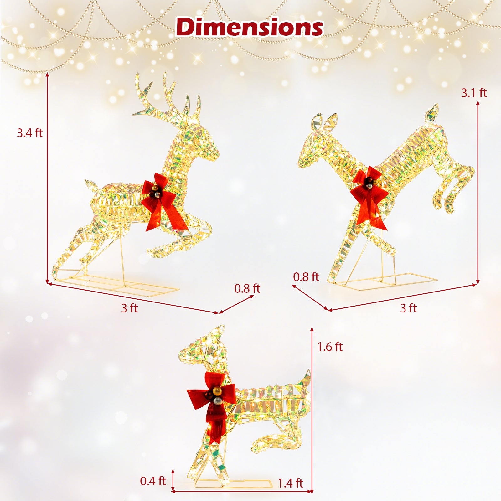 3-Piece Christmas Reindeer Family With LED Lights, White Christmas Decor & Accessories at Gallery Canada
