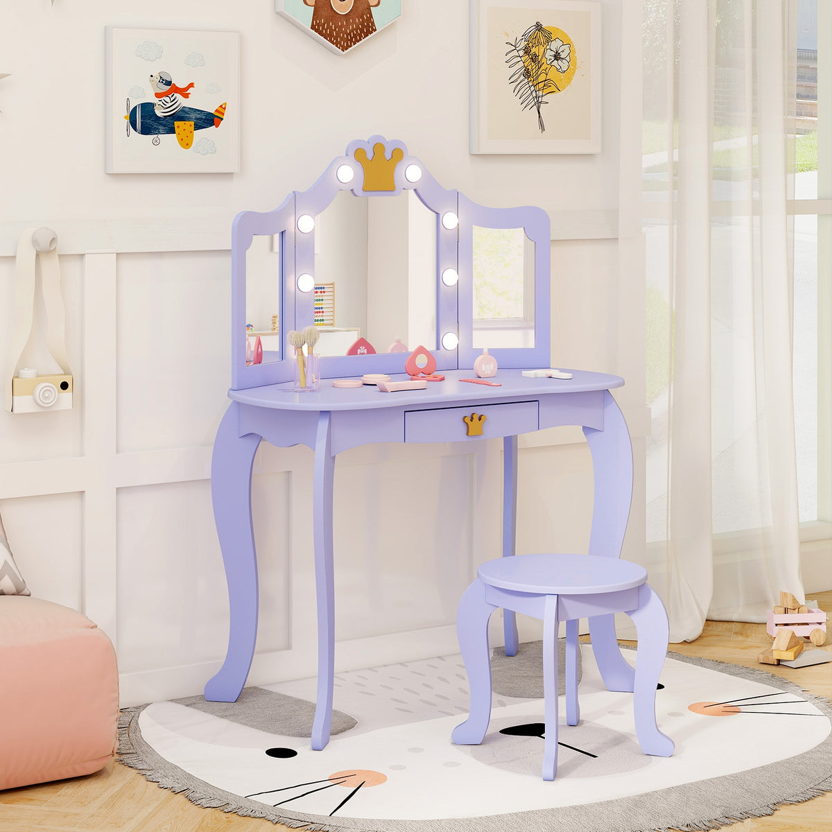Kids Vanity Set With Tri-Fold Lighted Mirror, Purple Kids Vanities at Gallery Canada