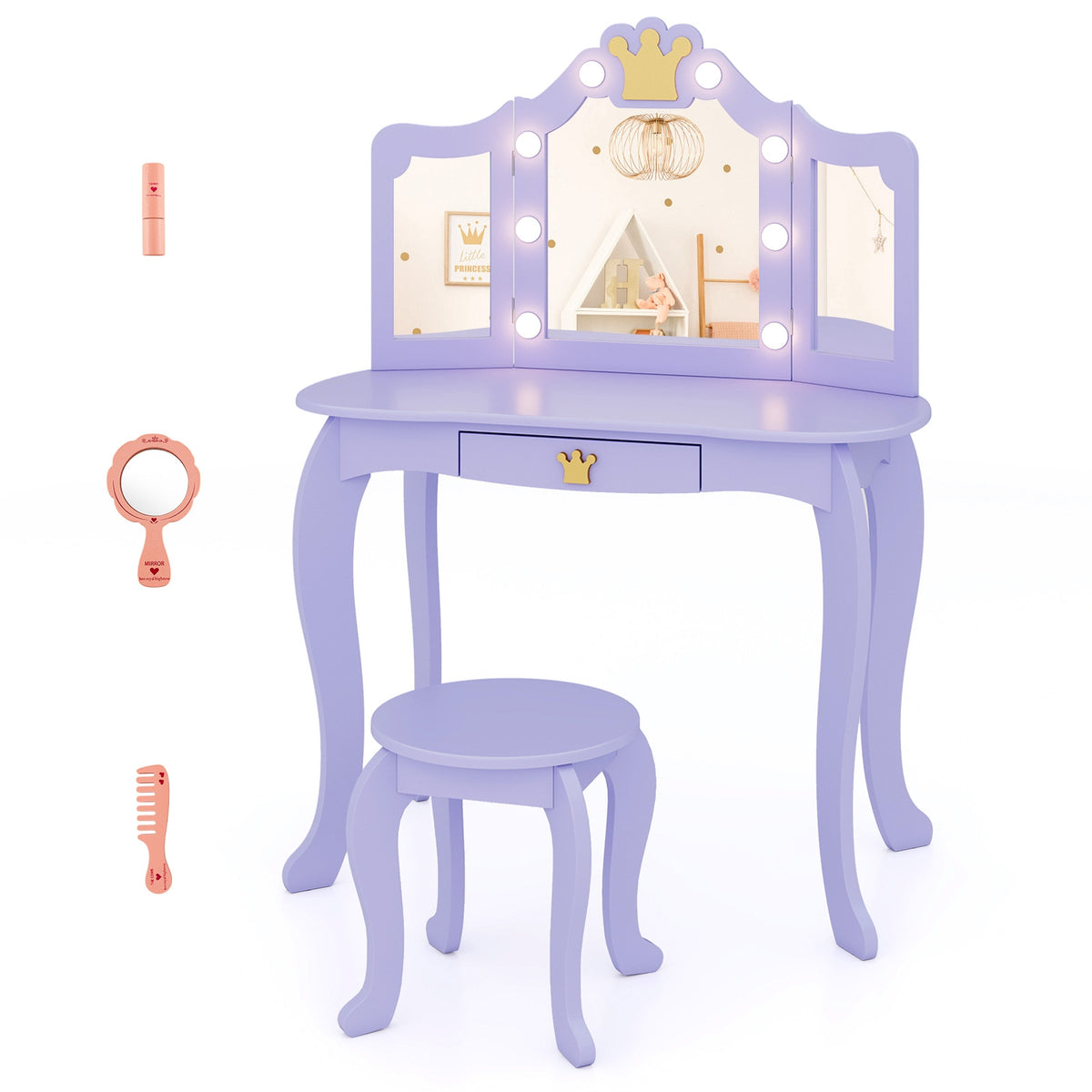 Kids Vanity Set With Tri-Fold Lighted Mirror, Purple Kids Vanities at Gallery Canada