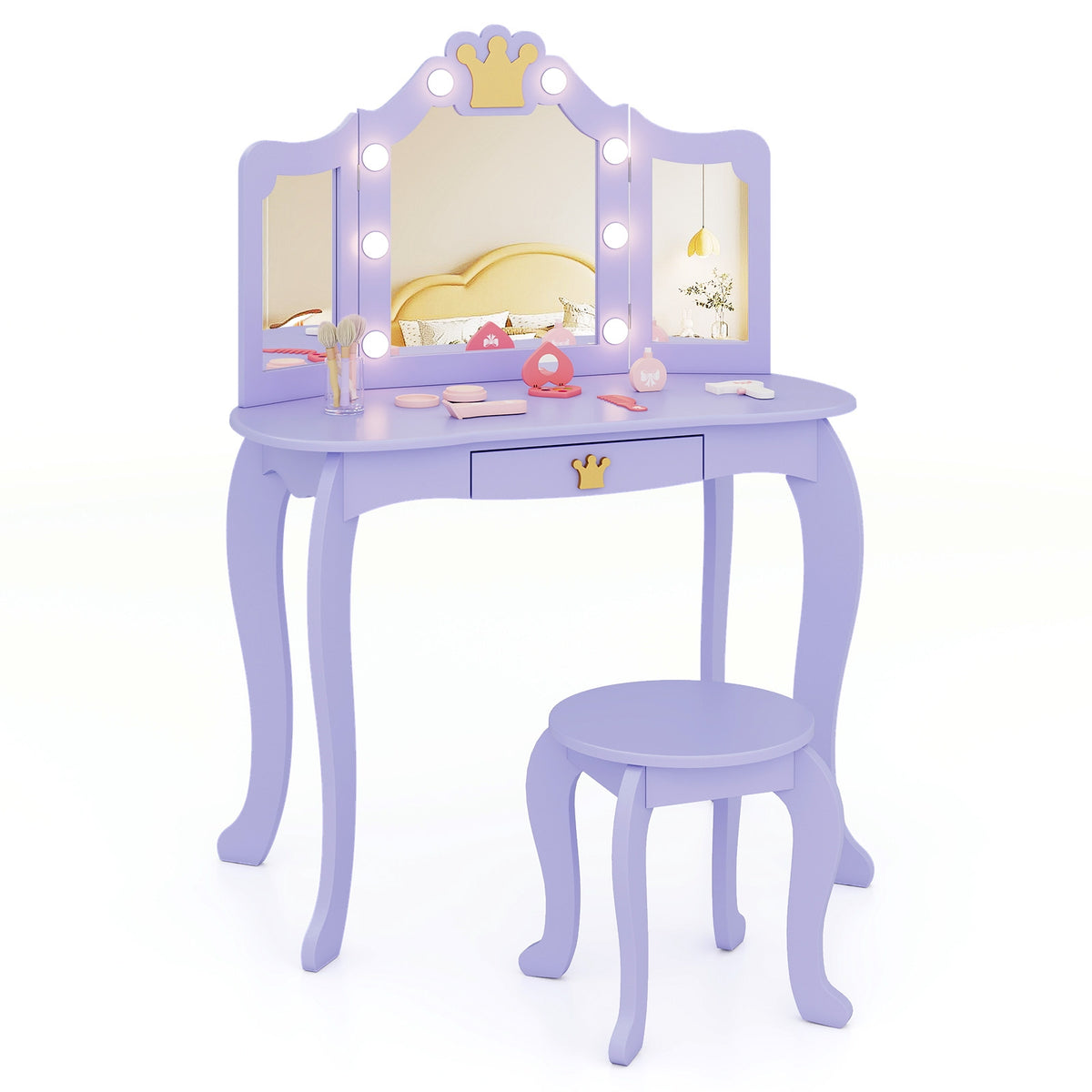 Kids Vanity Set With Tri-Fold Lighted Mirror, Purple Kids Vanities at Gallery Canada