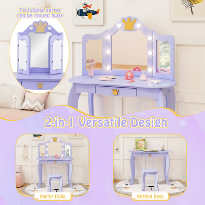 Kids Vanity Set With Tri-Fold Lighted Mirror, Purple Kids Vanities at Gallery Canada
