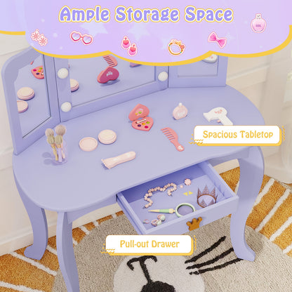Kids Vanity Set With Tri-Fold Lighted Mirror, Purple Kids Vanities at Gallery Canada