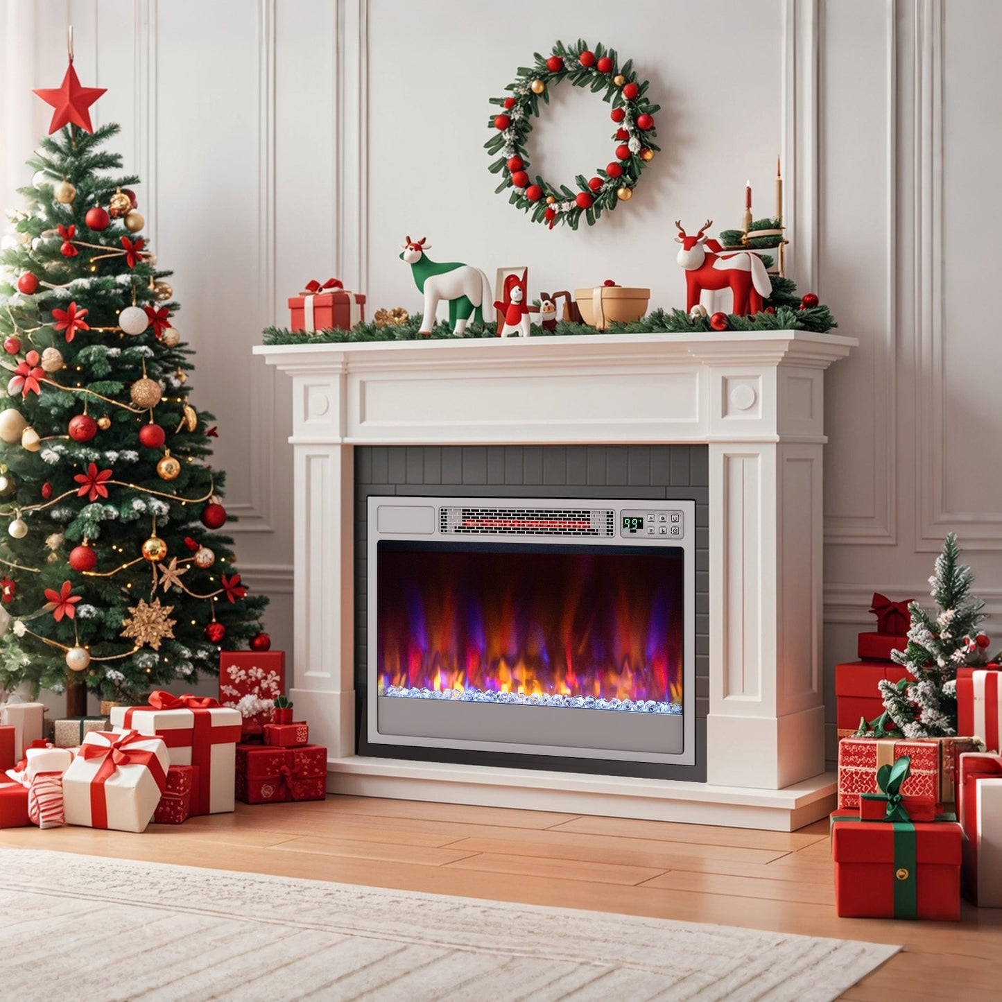 23 Inch 1500W Recessed Electric Fireplace Insert, Remote Control, Silver Fireplaces at Gallery Canada