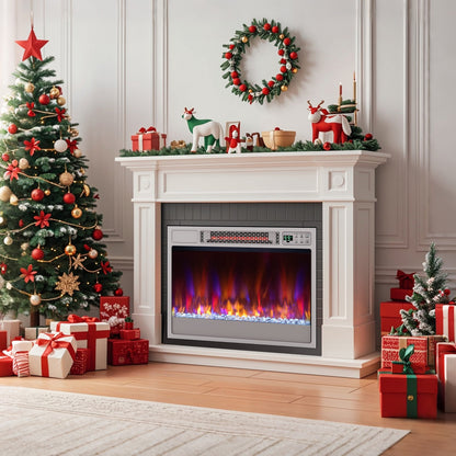 23 Inch 1500W Recessed Electric Fireplace Insert, Remote Control, Silver Fireplaces at Gallery Canada