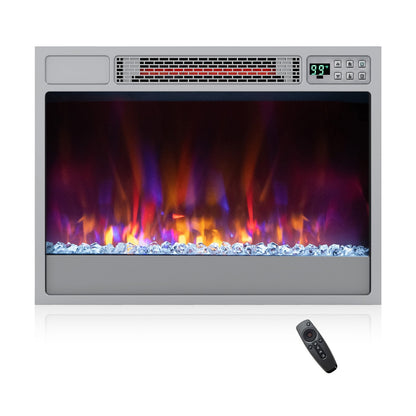 23 Inch 1500W Recessed Electric Fireplace Insert, Remote Control, Silver Fireplaces at Gallery Canada