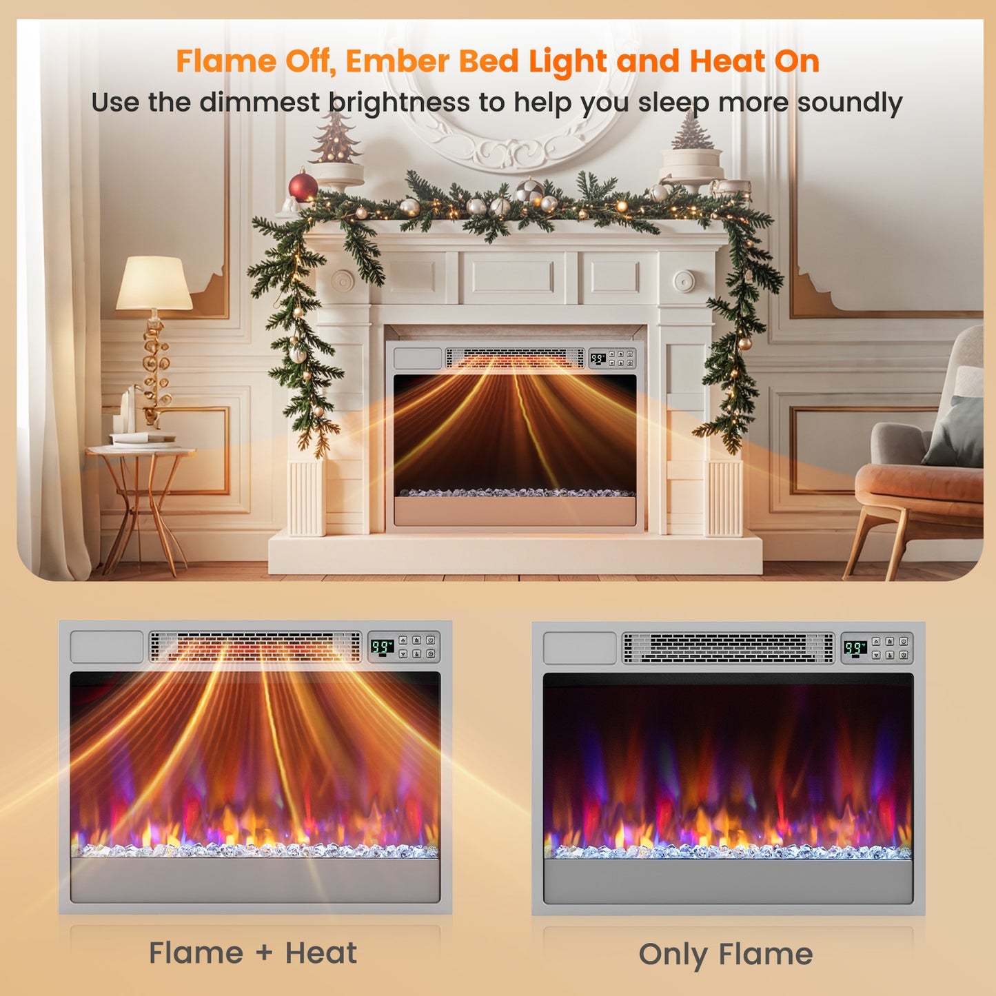 23 Inch 1500W Recessed Electric Fireplace Insert, Remote Control, Silver Fireplaces at Gallery Canada