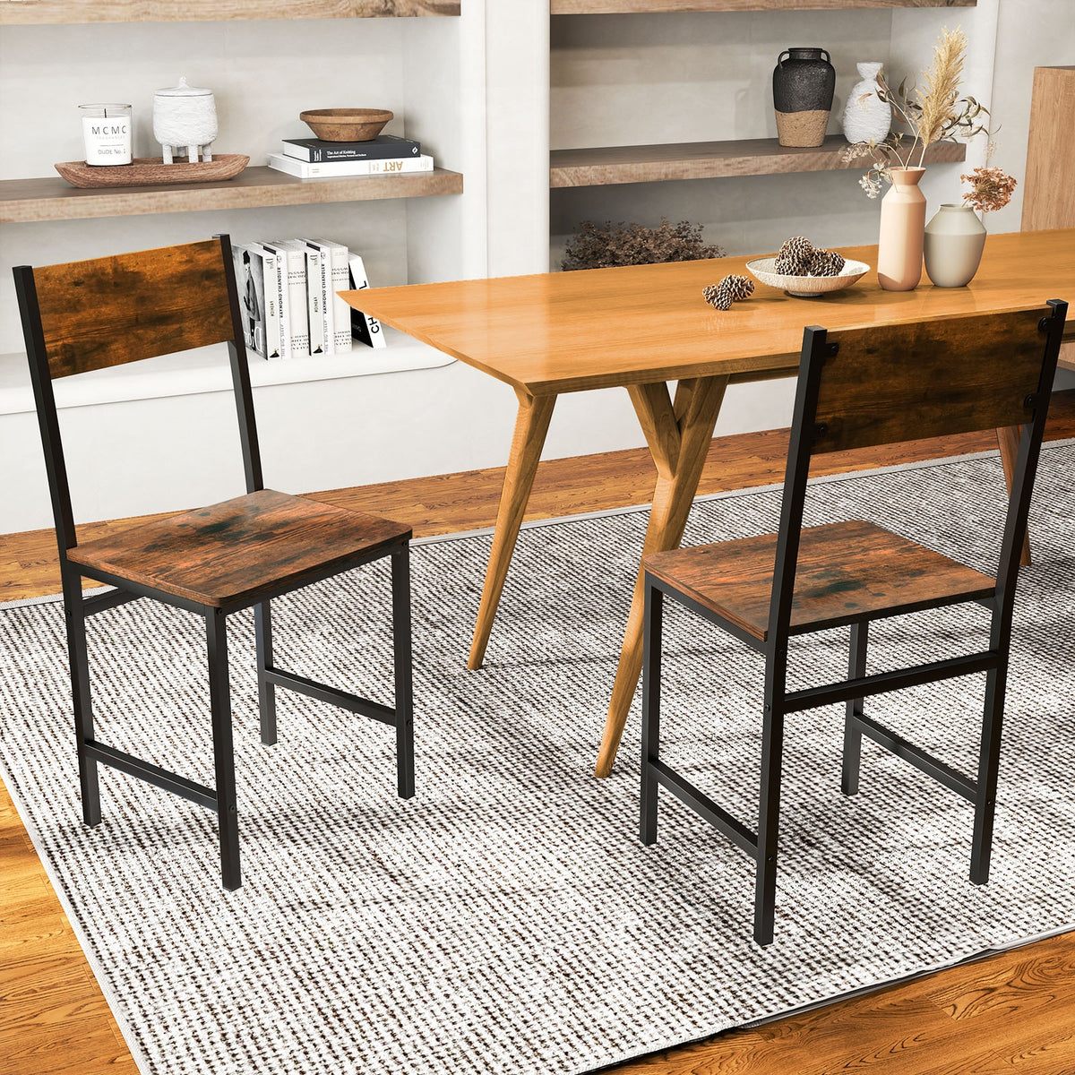 Industrial Kitchen Side Chairs, Set of 2, Metal Legs, Slanted Back, Brown Dining Chairs at Gallery Canada