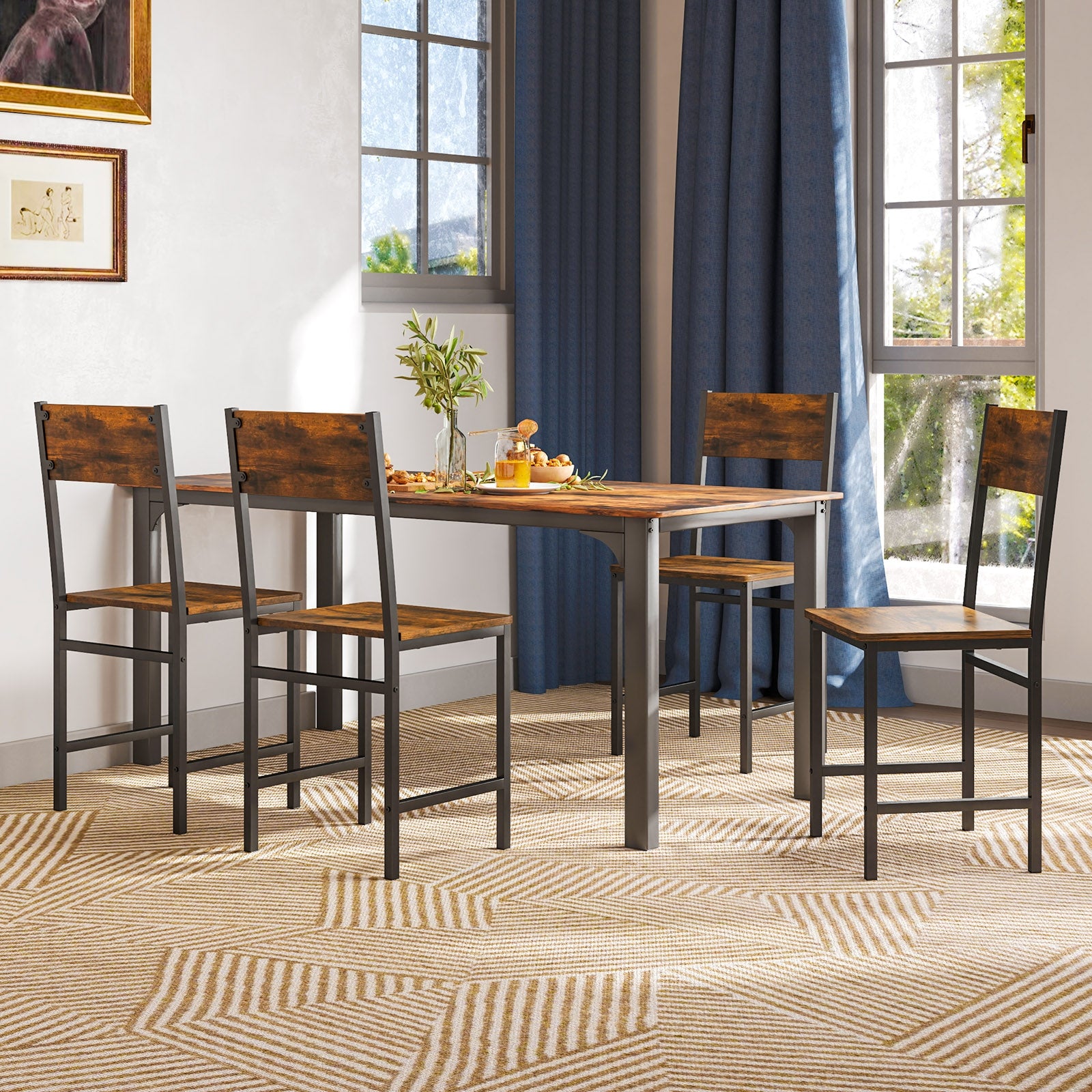 Industrial Kitchen Side Chairs, Set of 2, Metal Legs, Slanted Back, Brown Dining Chairs at Gallery Canada
