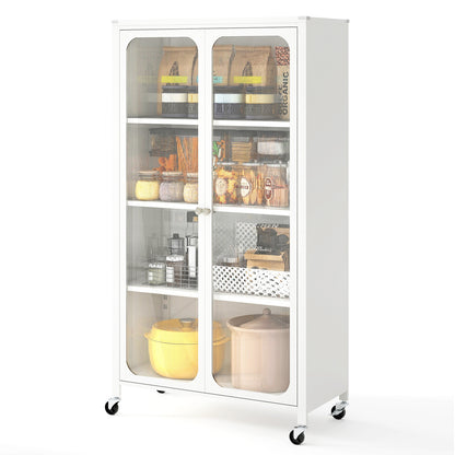 58 Inches Bookcase, Adjustable Shelves, Lockable Wheels, White Bookcases at Gallery Canada