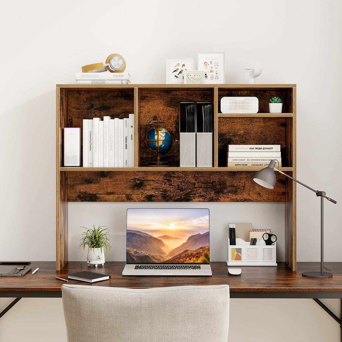 Computer Desktop Bookcase, 4 Cubbies, Open Back Compartment, Coffee Bookcases at Gallery Canada