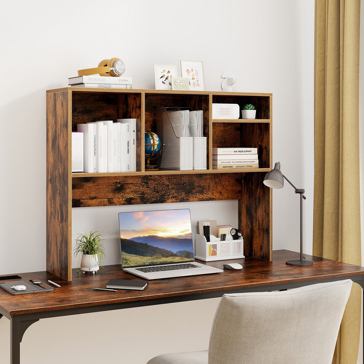 Computer Desktop Bookcase, 4 Cubbies, Open Back Compartment, Coffee Bookcases at Gallery Canada
