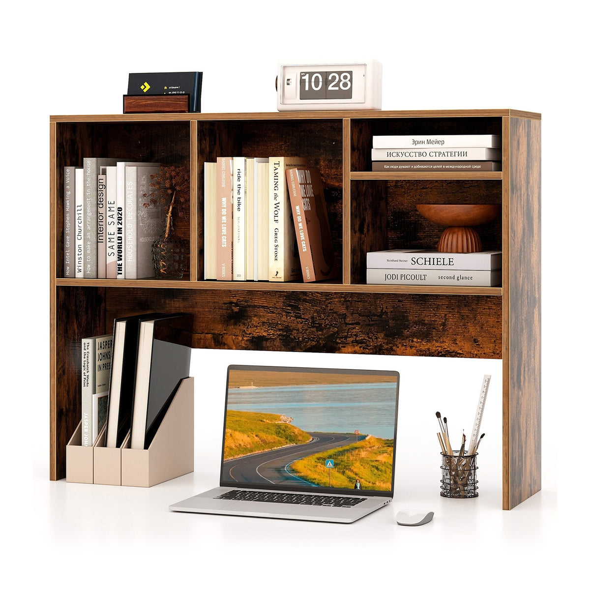 Computer Desktop Bookcase, 4 Cubbies, Open Back Compartment, Coffee Bookcases at Gallery Canada
