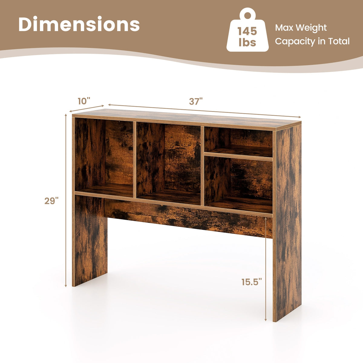 Computer Desktop Bookcase, 4 Cubbies, Open Back Compartment, Coffee Bookcases at Gallery Canada