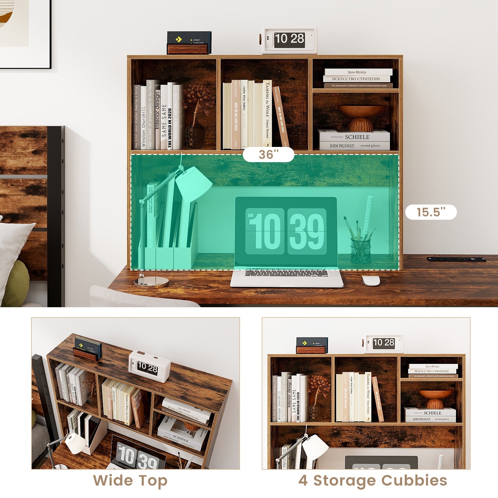 Computer Desktop Bookcase, 4 Cubbies, Open Back Compartment, Coffee Bookcases at Gallery Canada