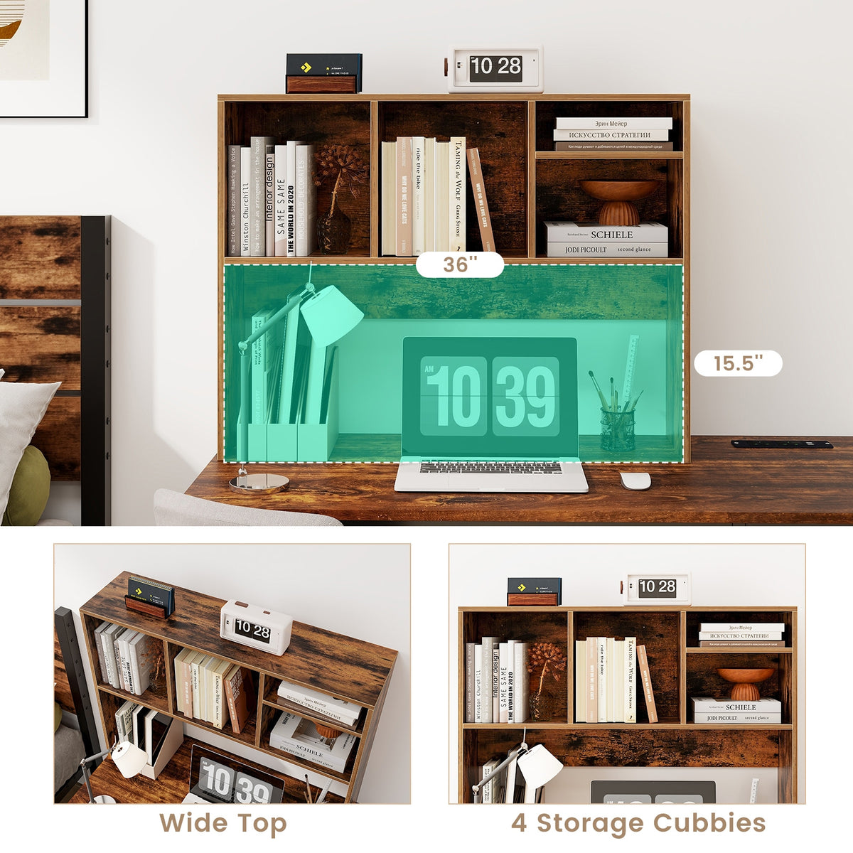 Computer Desktop Bookcase, 4 Cubbies, Open Back Compartment, Coffee Bookcases at Gallery Canada