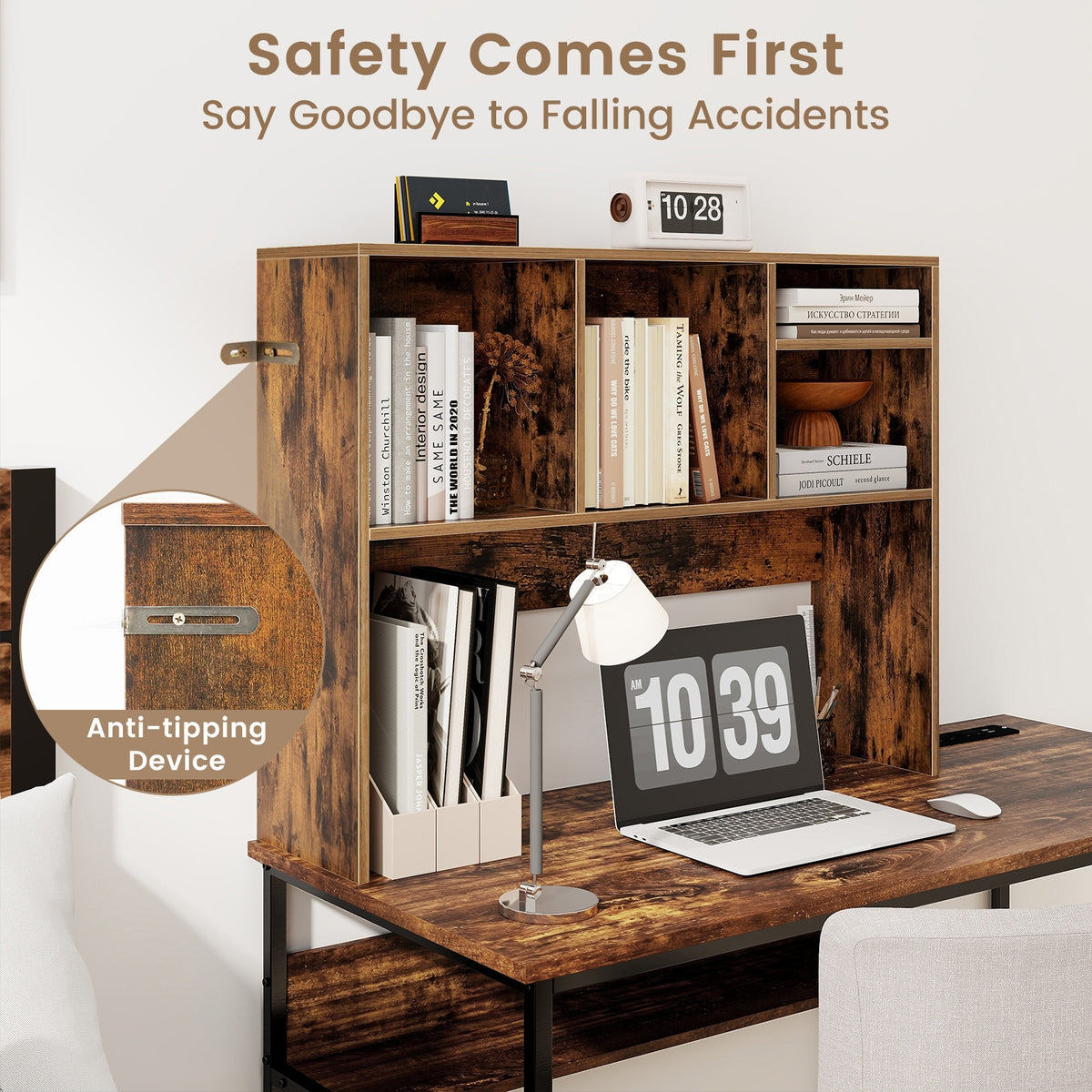 Computer Desktop Bookcase, 4 Cubbies, Open Back Compartment, Coffee Bookcases at Gallery Canada