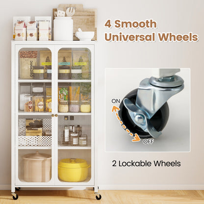 58 Inches Bookcase, Adjustable Shelves, Lockable Wheels, White Bookcases at Gallery Canada