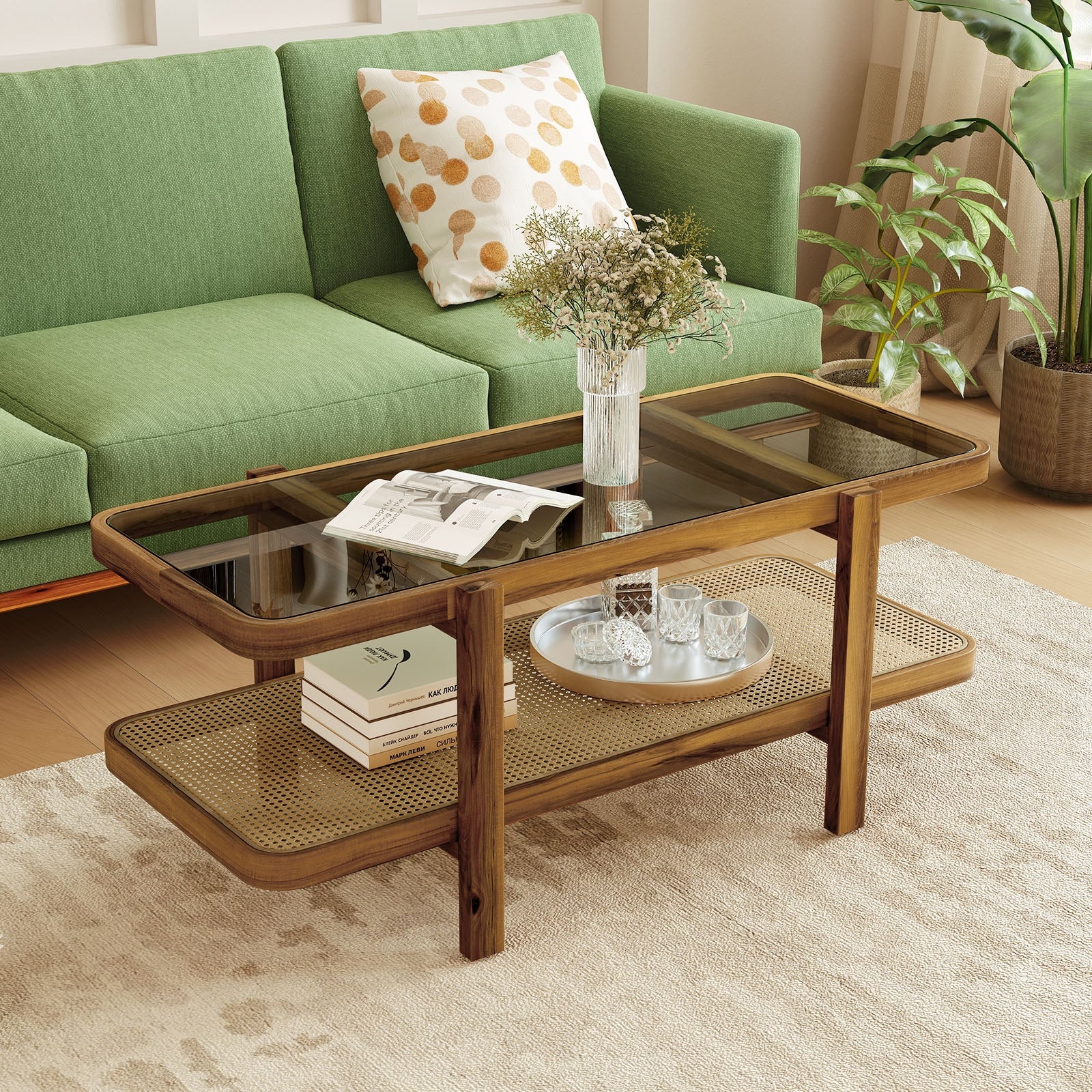 2-Tier Coffee Table With Storage, Tempered Glass Tabletop, Brown Coffee Tables at Gallery Canada