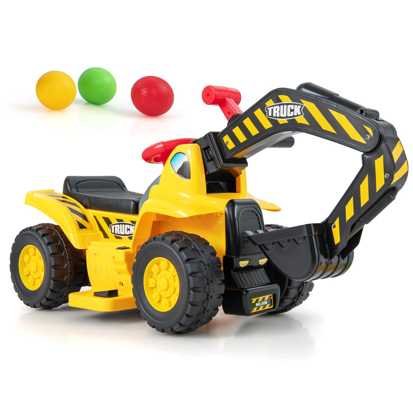 6V Kids Ride On Excavator, With Folding Basketball Hoop, Yellow Powered Ride On Toys Yellow at Gallery Canada