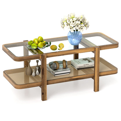 2-Tier Coffee Table With Storage, Tempered Glass Tabletop, Brown Coffee Tables at Gallery Canada