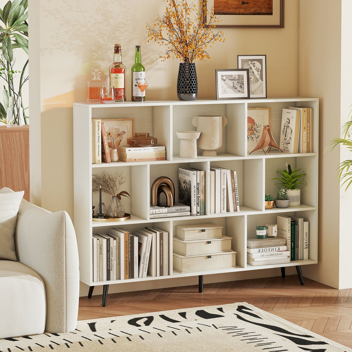 8/10-Cube Bookcase, 5 Tapered Metal Legs, Off White Bookcases at Gallery Canada