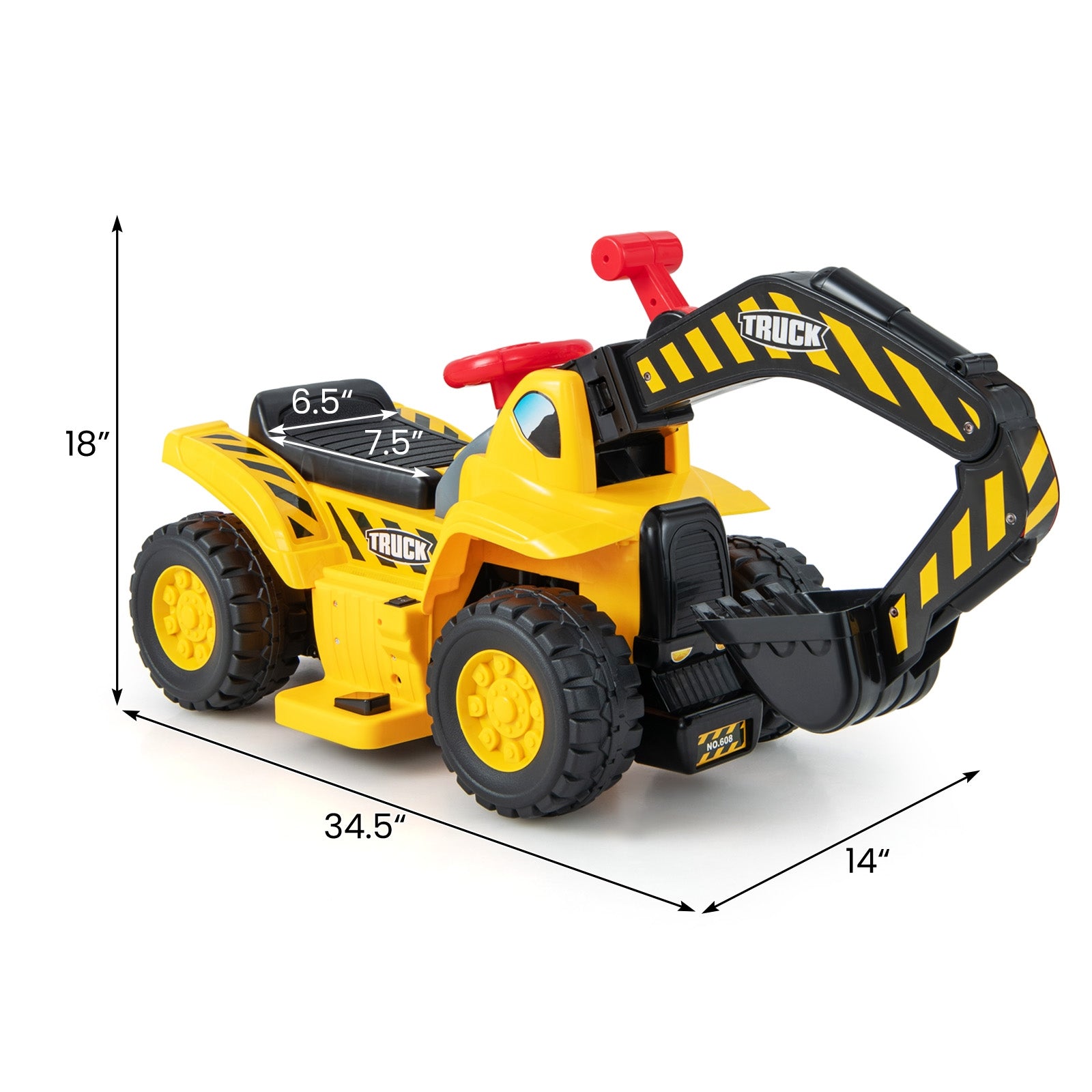 6V Kids Ride On Excavator, With Folding Basketball Hoop, Yellow Powered Ride On Toys at Gallery Canada